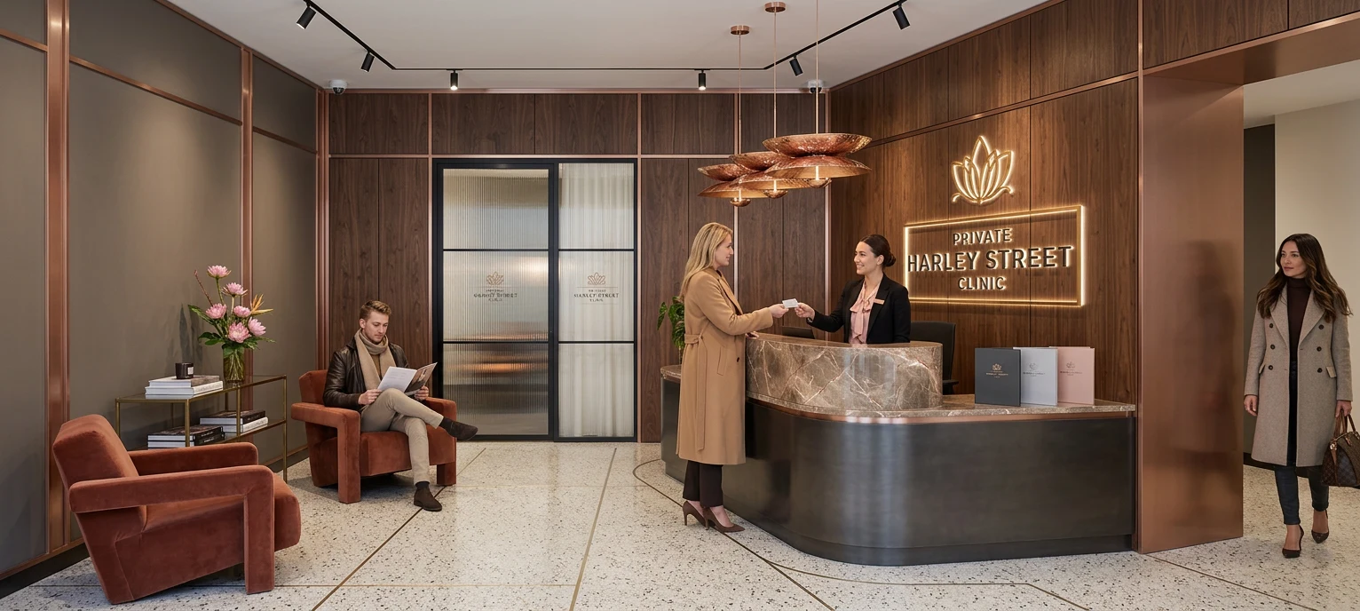 The Private Harley Street Clinic brand identity and environmental design — interior or wayfinding